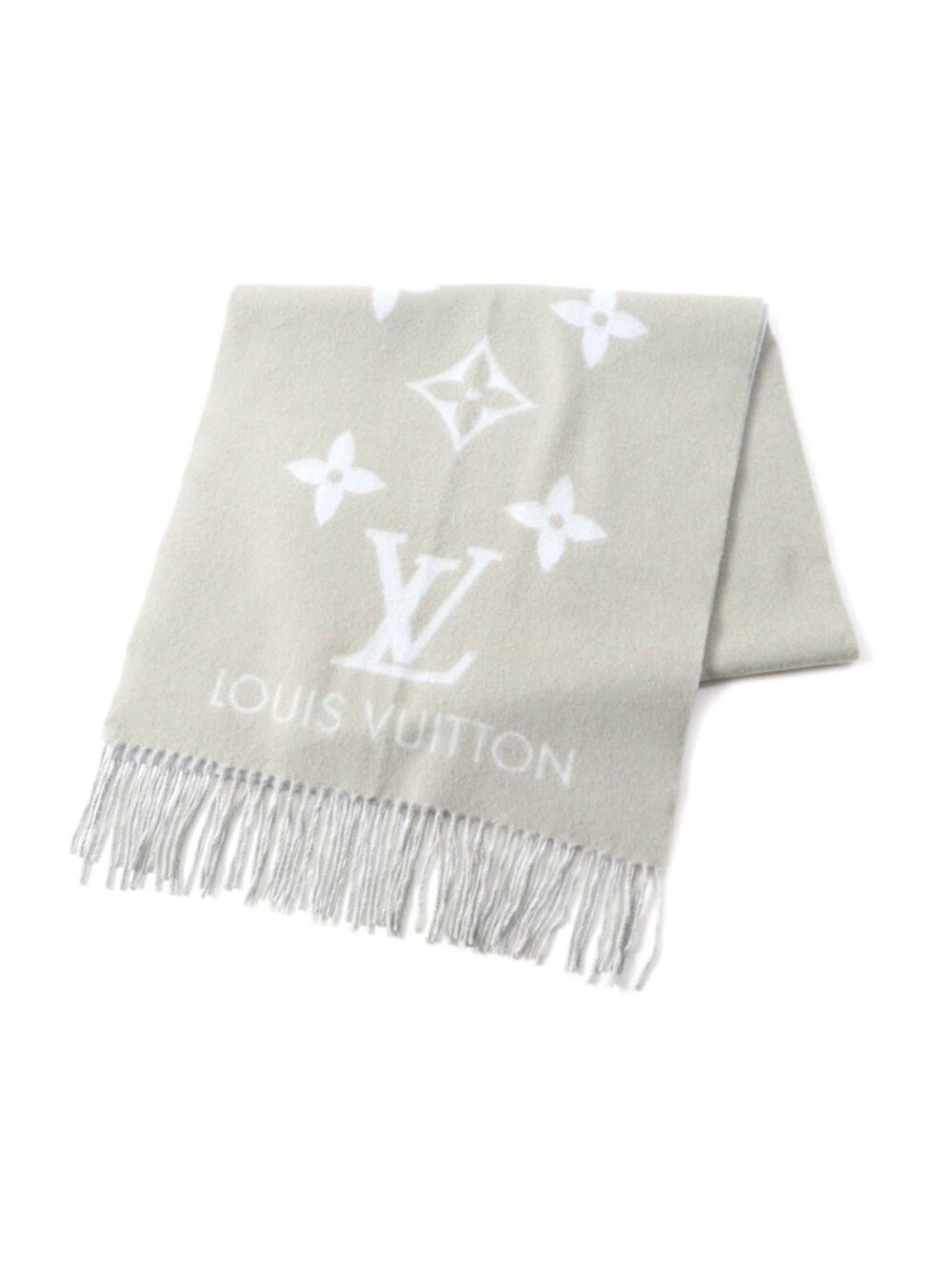 Louis Vuitton Echarpe Reykjavik Cashmere 100% Shawl Gray Light Blue Scarf